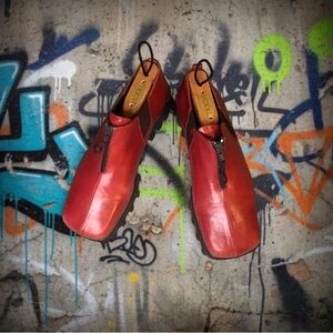 Donald J. Pliner Rare Vintage Red Leather Zip-Front Chunky Y2K Loafers Size 7.5